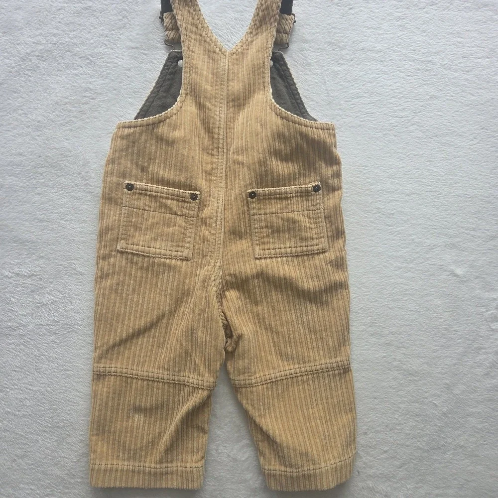 Vintage Gymboree Hedgehog 2003 Corduroy Tan Patch Y2K Overalls‎ 9-12 Months